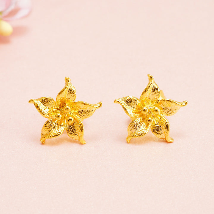 Vintage Textured Golden Flower S925 Silver Stud Earrings