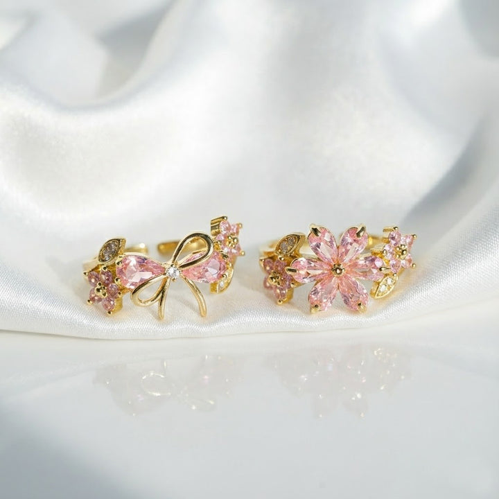 Vintage Amethyst Floral Open Ring, Luxury 3-Flower Diamond Adjustable Women Statement Ring