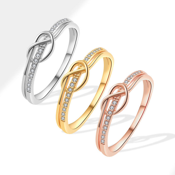 Infinity Knot Paved Thin Ring, Three-Tone Gold Silver Rose Gold Minimalist Luxury Daily Band