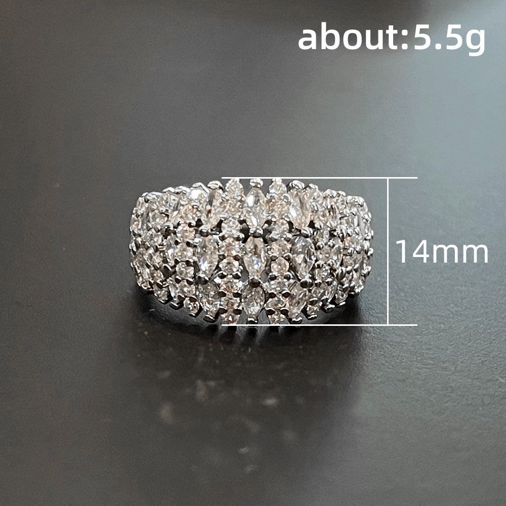 Heavy‑Duty Hollow‑Out Full‑Paved Wide Band S925 Sterling Silver Ring