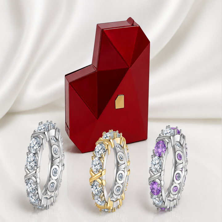 Cross Diamond Eternity Band Ring (3 Colors Luxury Women's Ring)