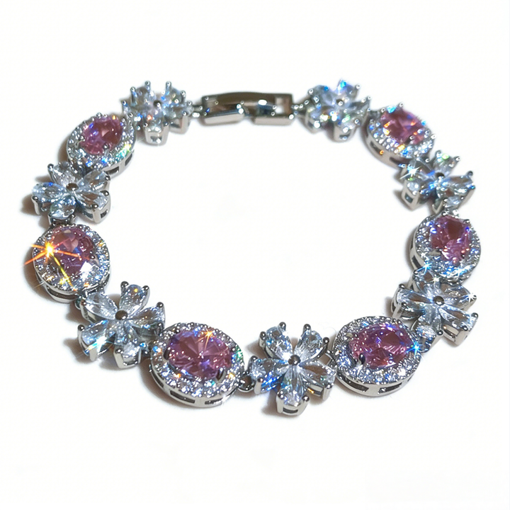 Gemstone & Flower Diamond Tennis Bracelet (Multi-Color Luxury Statement Bangle)