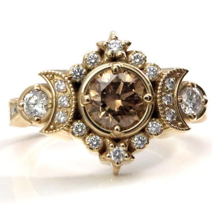 Vintage Gold‑Tone Ring Set With Star‑Moon & Spider‑Web Motif
