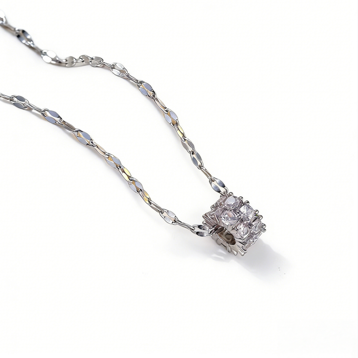 Luxury Pave Cube Necklace (Silver Tone Shimmer Chain Choker)