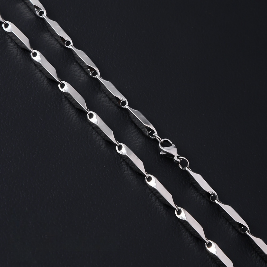 Multi-Color Rhombus Bamboo Titanium Steel Chain, Geometric Cut Blank Layering Necklace Without Pendant