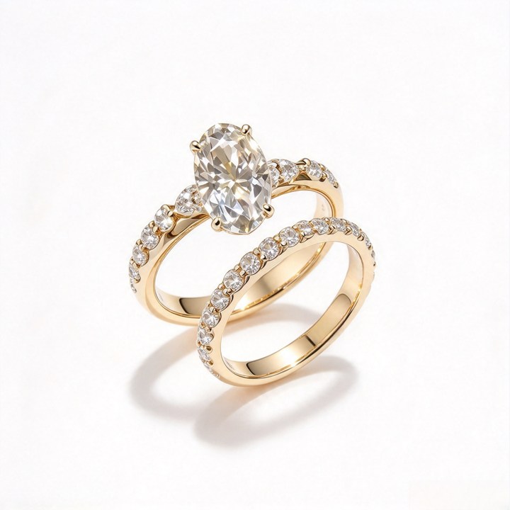 Oval Stone Double Stackable Ring Set