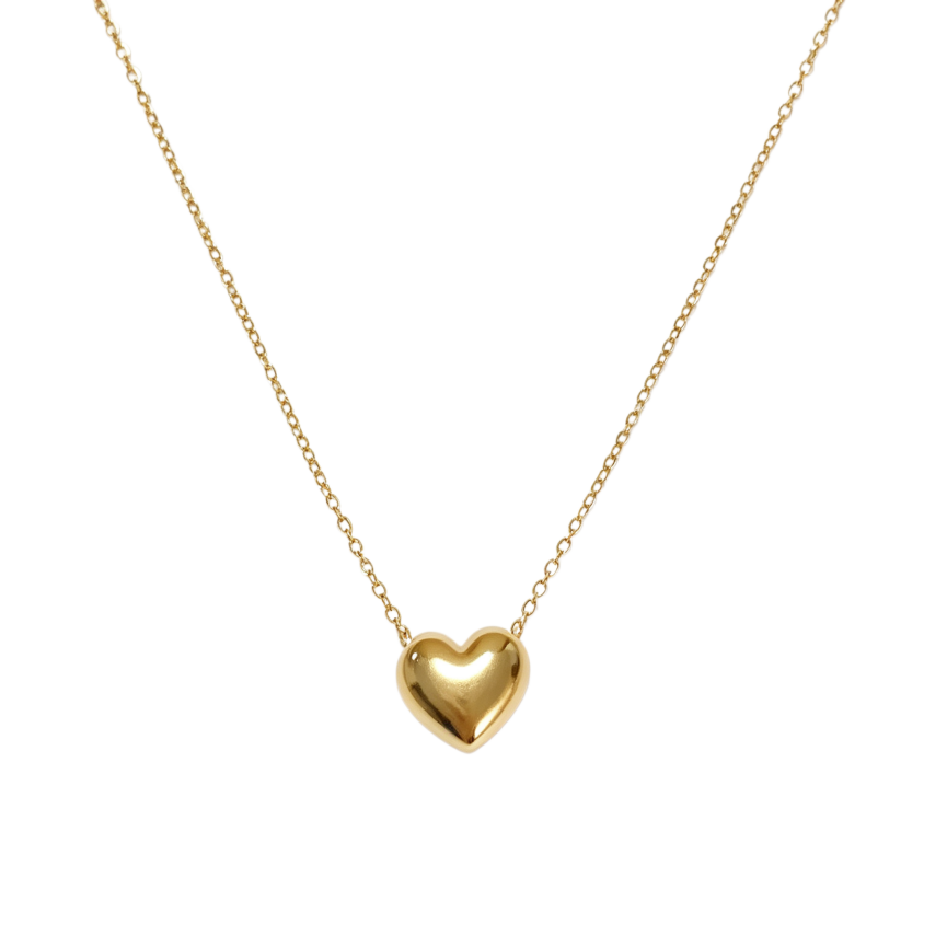 Smooth Solid Heart Necklace, Minimal 3D Heart Collarbone Chain, Classic Gold Basic Jewelry