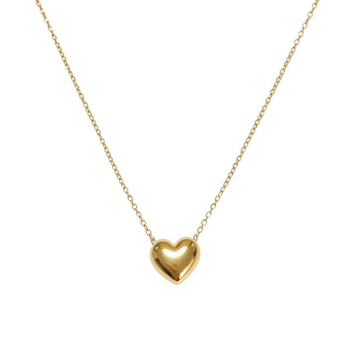Smooth Solid Heart Necklace, Minimal 3D Heart Collarbone Chain, Classic Gold Basic Jewelry