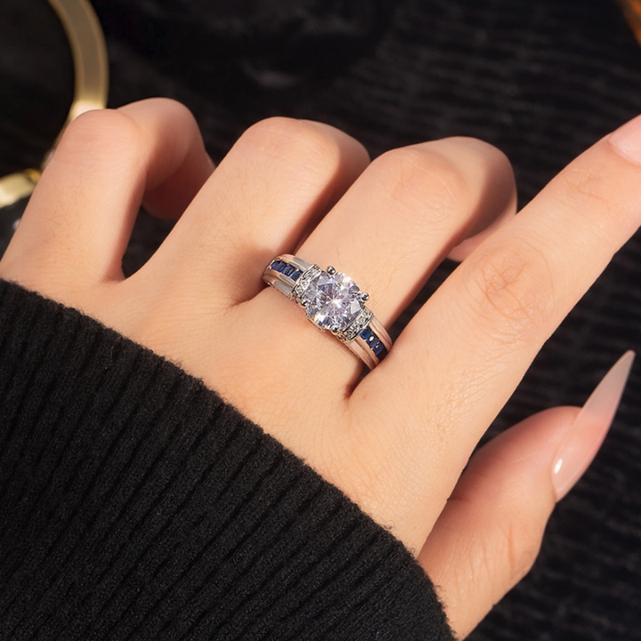 Men’s Four‑Prong Main‑Stone Ring With Blue Sapphire Accents