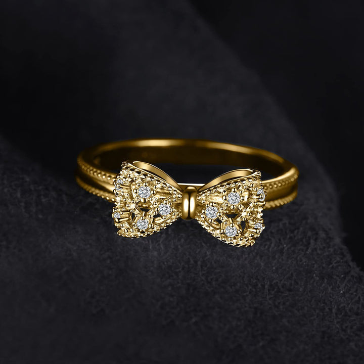 Filigree Diamond Bow Ring (2 Colors S925 Silver Luxury Women's Band)