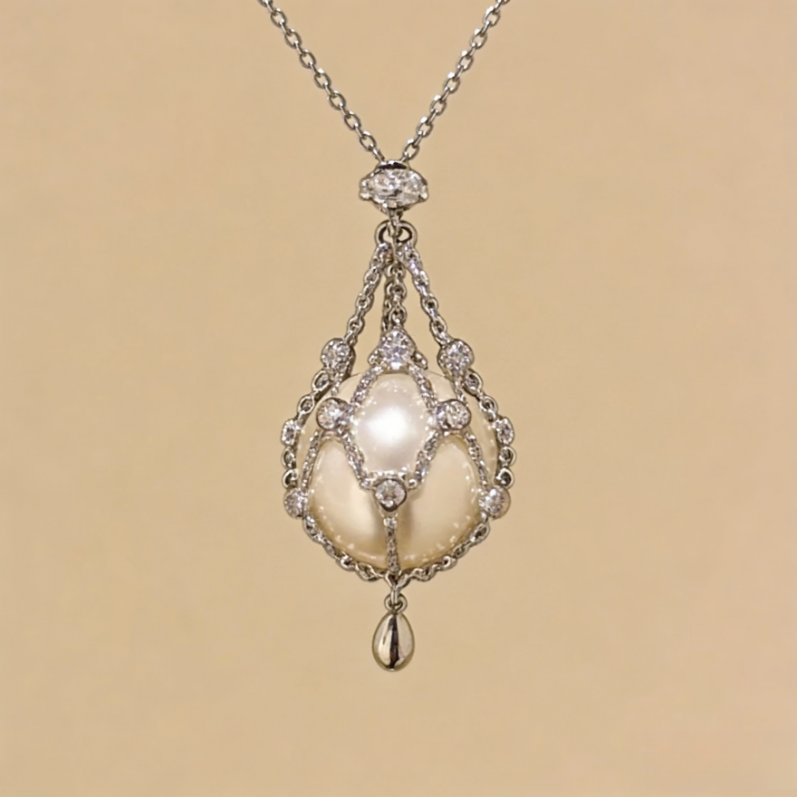 Vintage Cage Pearl Lantern Necklace Set (Light Luxury Niche Royal Choker)