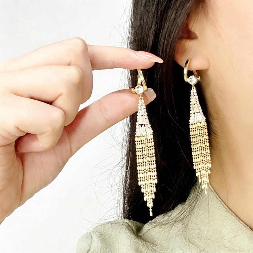 Golden Tassel Diamond Huggie Earrings (Light Luxury Niche Dynamic Earrings)