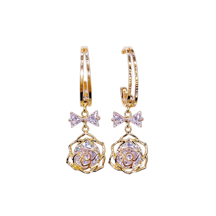 Bow‑Knot Hollow Rose Drop S925 Silver Earrings
