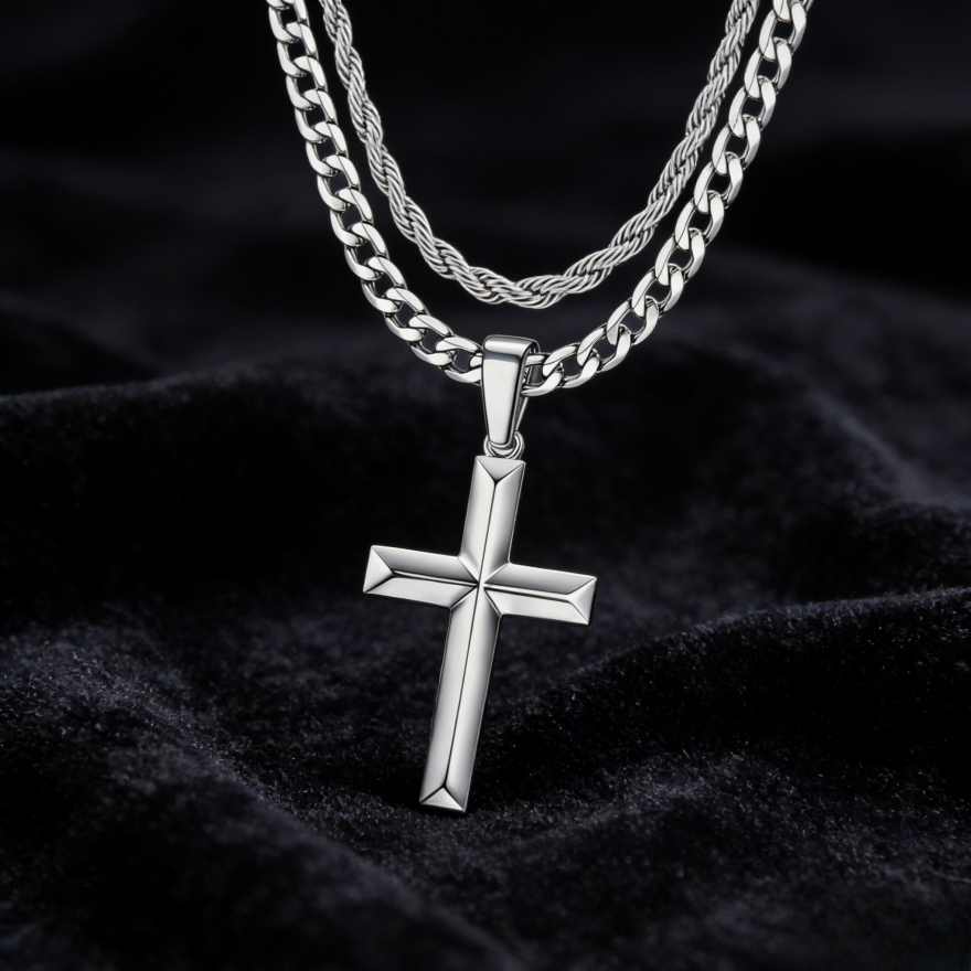 Layered Cross Pendant Necklace (Streetwear Unisex Chain)