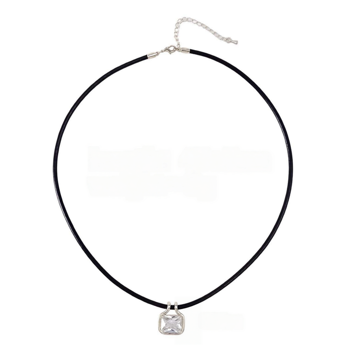Square Multicolor Diamond Leather Cord Choker Necklace
