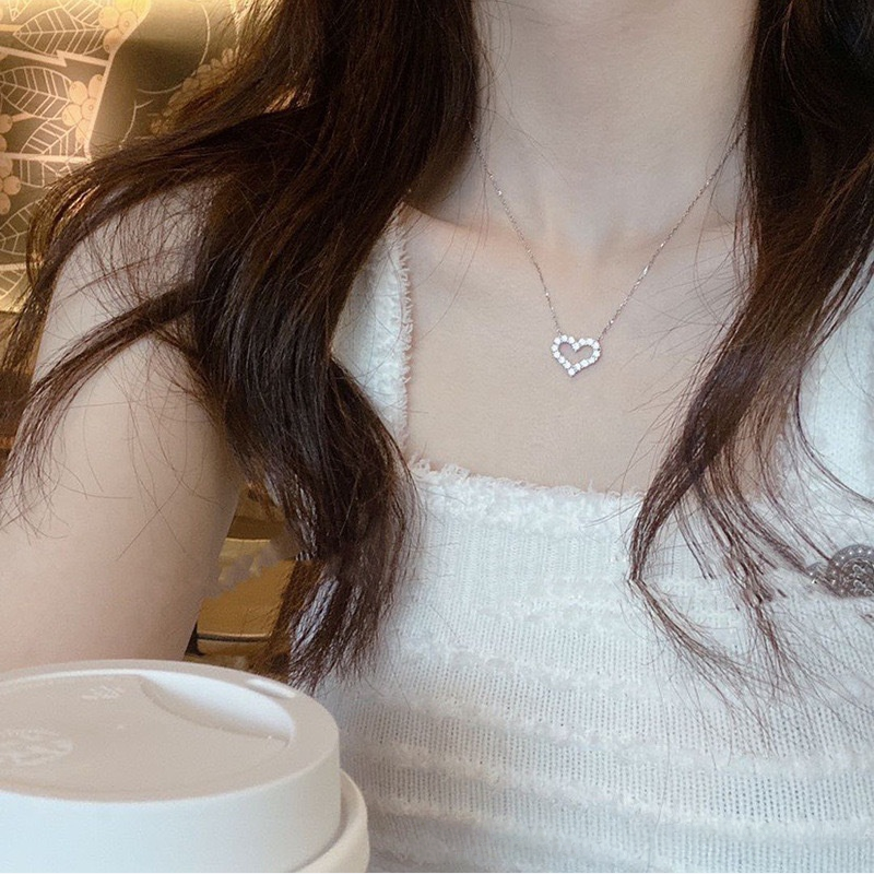 Open Heart Pavé Pendant Necklace Set (Light Luxury Niche Minimalist Choker)