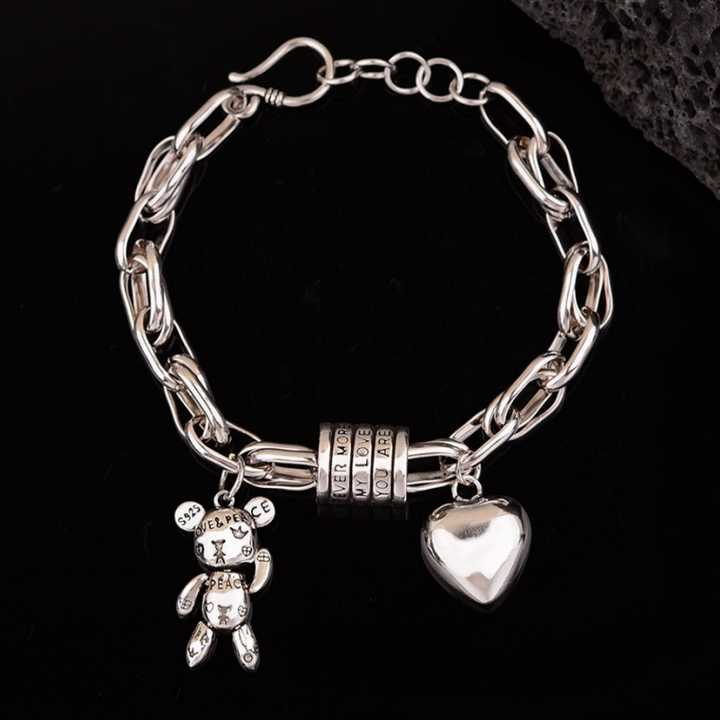 Bear & Heart Charm Chunky Chain Bracelet (Sweet & Cool Style Niche Personalized Bracelet)