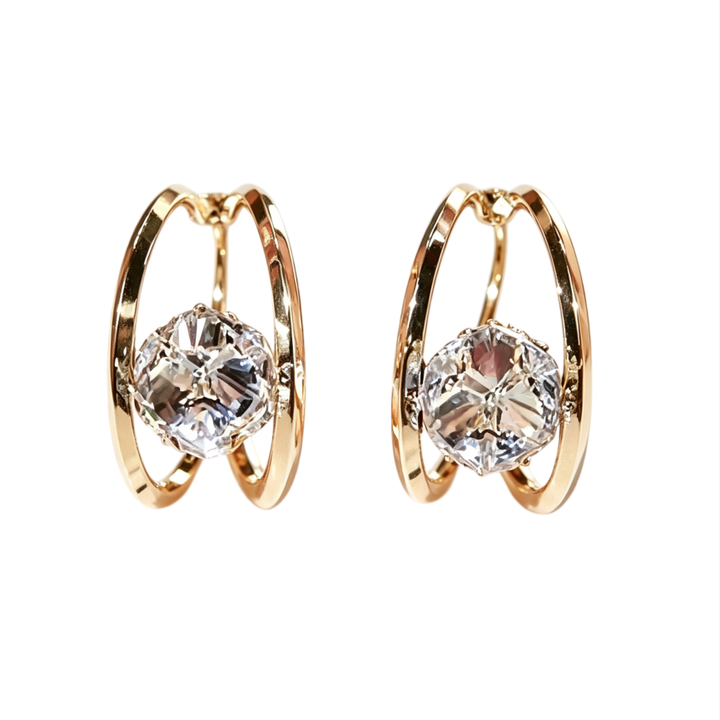 S925 Silver Double Hoop Diamond Ear Buckles, Luxury 3D Dual Ring Large Diamond Gold Earrings