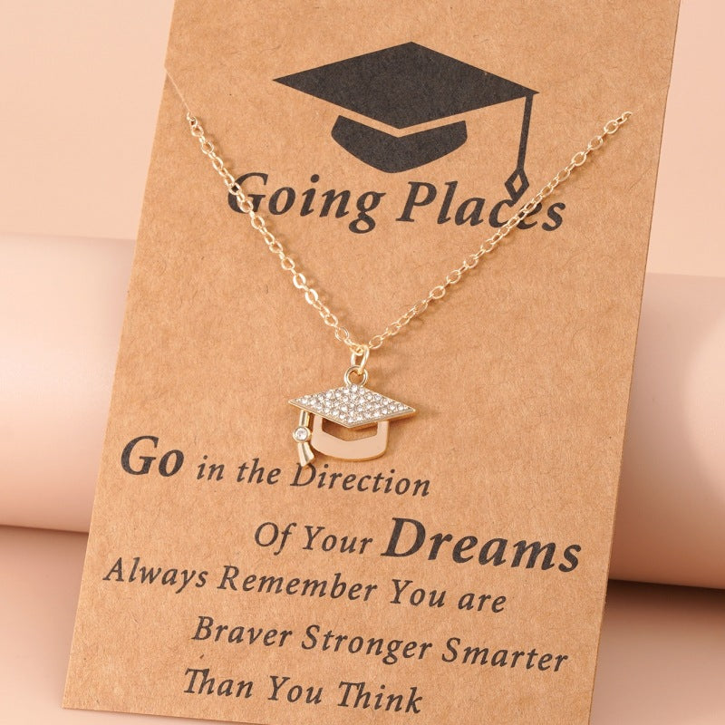 Graduation Cap Rhinestone Pendant Necklace