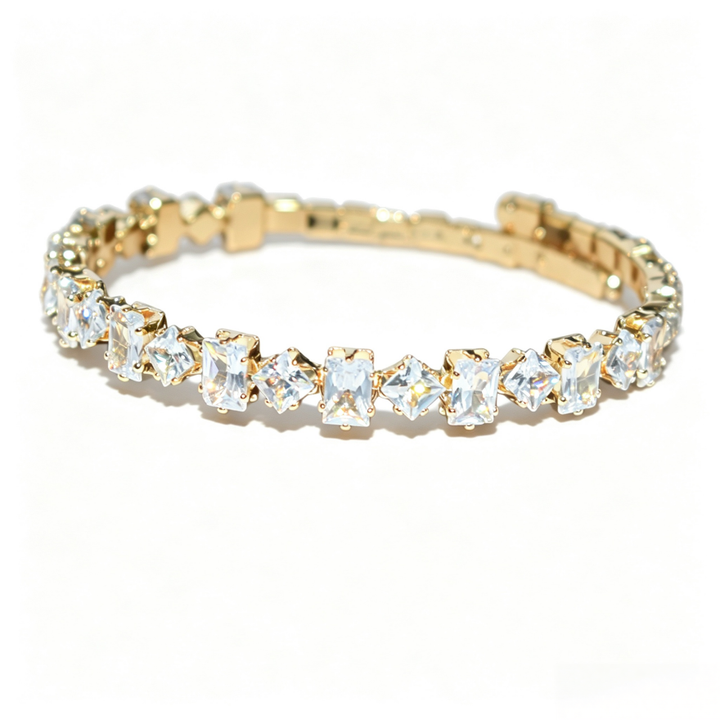 Mixed‑Cut Diamond Open‑Cuff Bracelet, Gold & Silver Two‑Tone Options