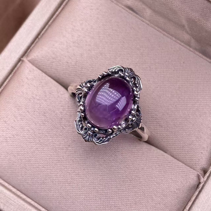 Vintage Royal Gemstone Ring Set (Light Luxury Niche Antiqued Band)