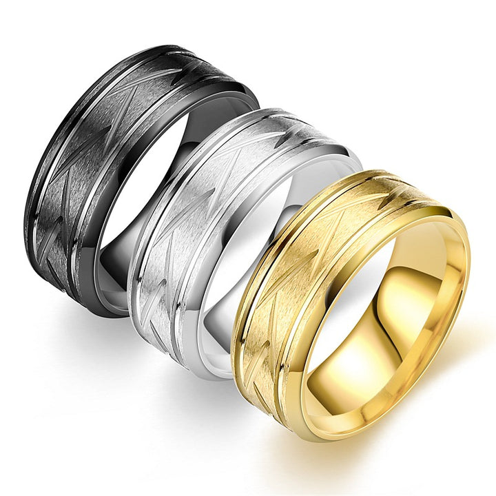 Men's Wide Band Ring With Triangle Engraving, 3 Colors Available Minimalist Fashion Ring