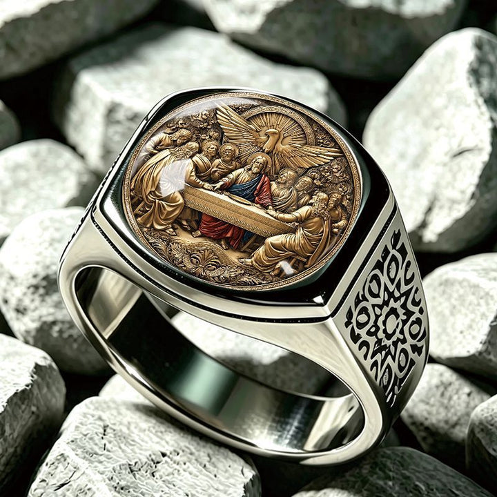 Vintage Embossed Religious Men's Ring