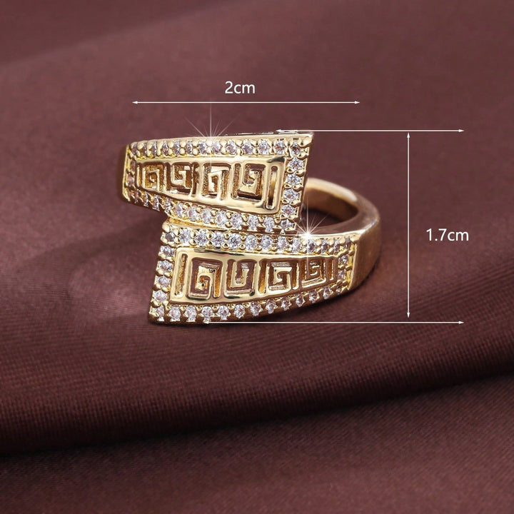Greek Key Hollow Wrap Ring, Gold Silver Vintage Engraved Damond Wide Band