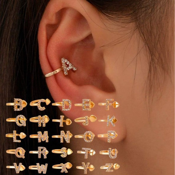 A-Z 26 Letters Paved Diamond Ear Cuffs, Adjustable Diamond Ear Cuffs For Non-Pierced Ears