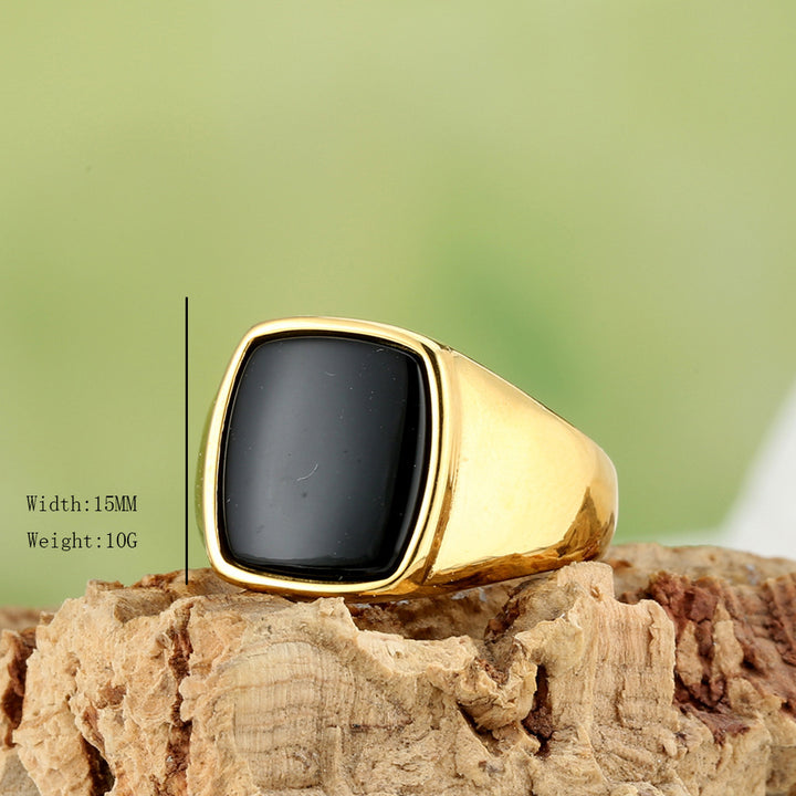 Square Cabochon Stone Bezel Men Signet Ring, Gold Silver Onyx Tiger Eye Vintage Band