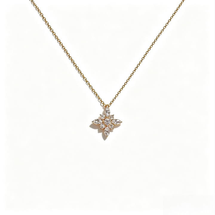 S925 Silver Star‑Flower Choker Necklace, Multi‑Cut Stone Sparkling Snowflake Star Pendant Necklace for Women