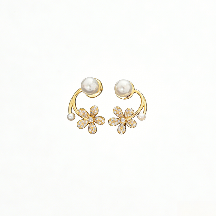 Back-Drop Pearl & Pavé Flower Earrings (Luxury Gentle Delicate Earrings)