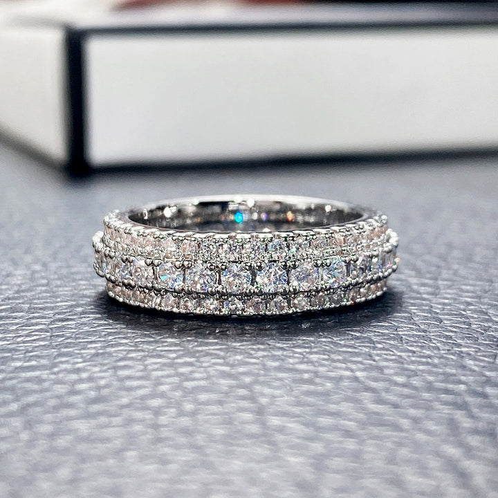 Triple Row Diamond Pavé Milgrain Band Ring (2 Colors Luxury Women's Ring)