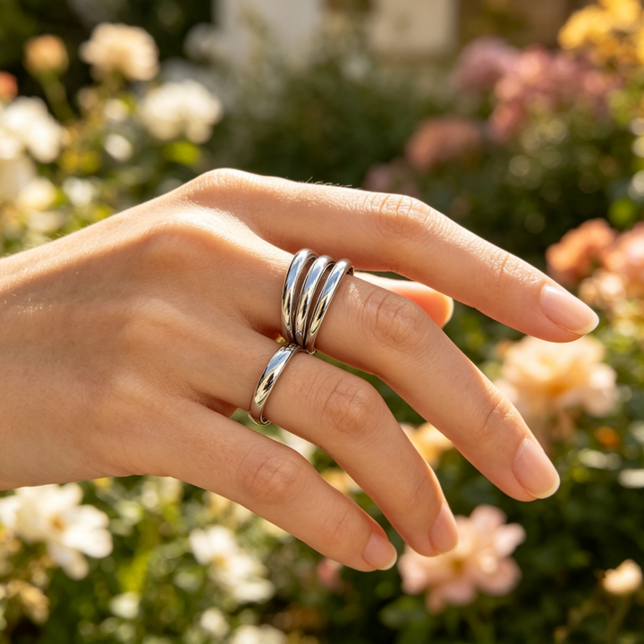 Triple Wrap Band Ring, Gold Silver Minimalist 3 Lines Stacked Ring For Women