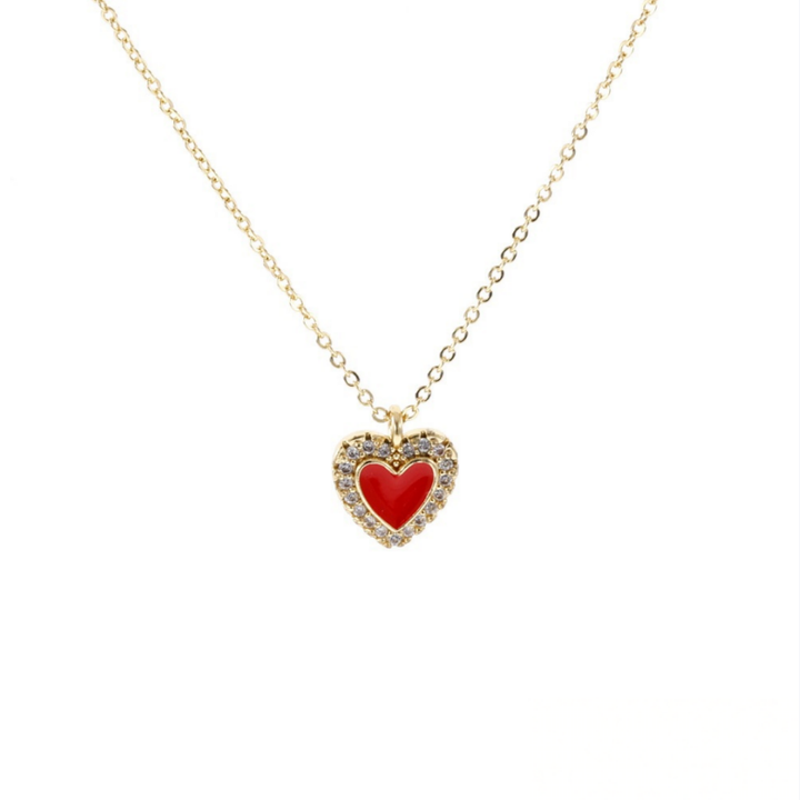 S925 Silver Gold Enamel Heart Halo Pendant Necklace, Multi-color Sweet Heart Choker