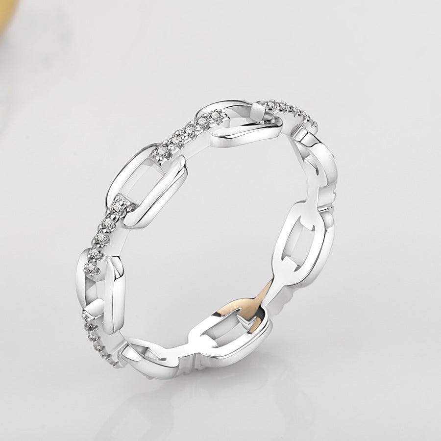 Pig Nose Chain diamond Open Ring (Silver Tone Delicate Everyday Band)