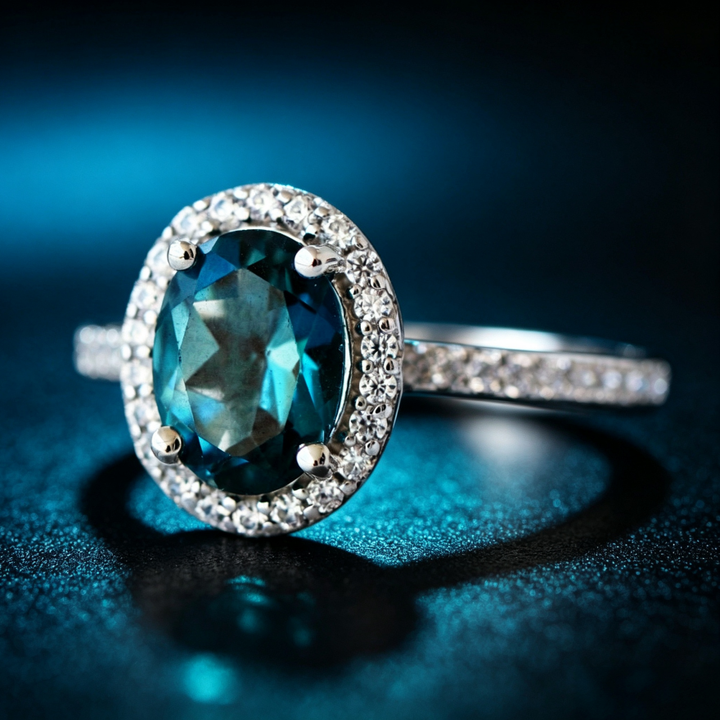 Oval‑Cut Centre Stone Halo Pave Ring For Women