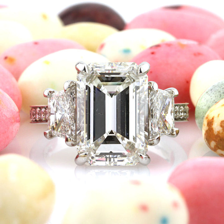 Emerald‑Cut Three‑Stone Diamond S925 Sterling Silver Engagement Ring