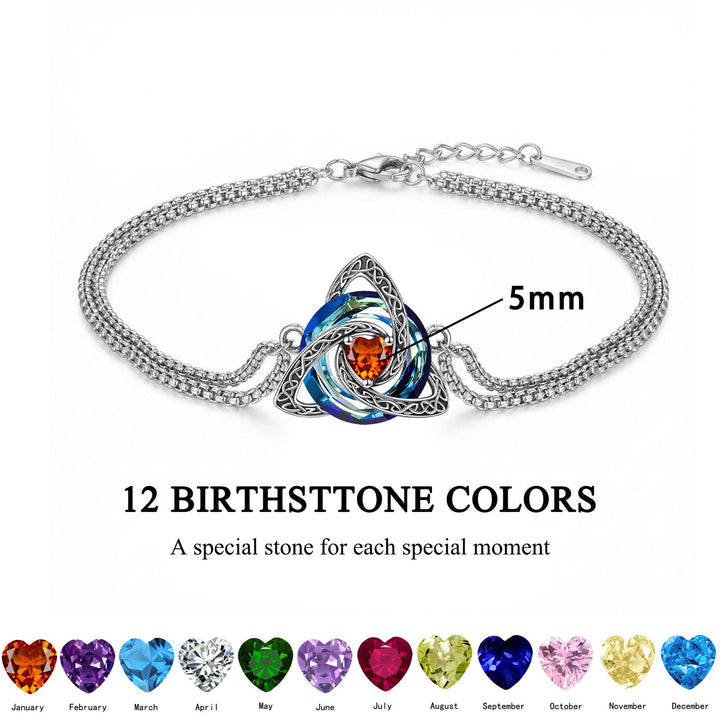 Celtic Knot 12 Birthstone Double Chain Bracelet, S925 Silver Vintage Trinity Knot Birthday Bracelet