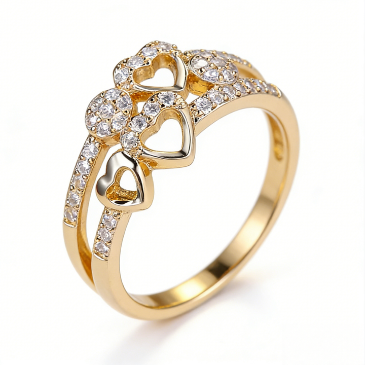 Triple Heart Pavé Ring (2 Colors Delicate Cutout Band)