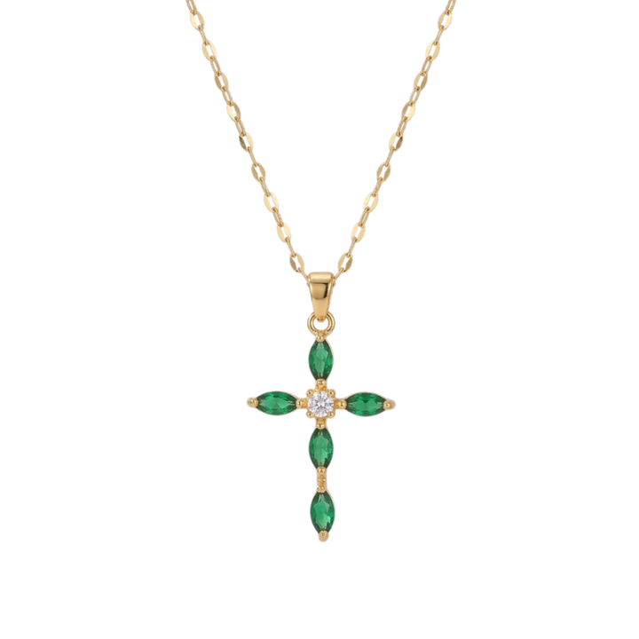 Marquise‑Cut Colored Diamond Cross Pendant Choker Necklace, 3‑Color Options