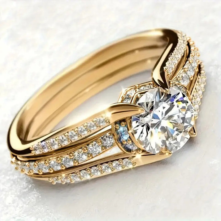 S925 Silver Twisted Shank Round Stone Ring Set, Luxury Split Band Engagement Stackable Ring Set