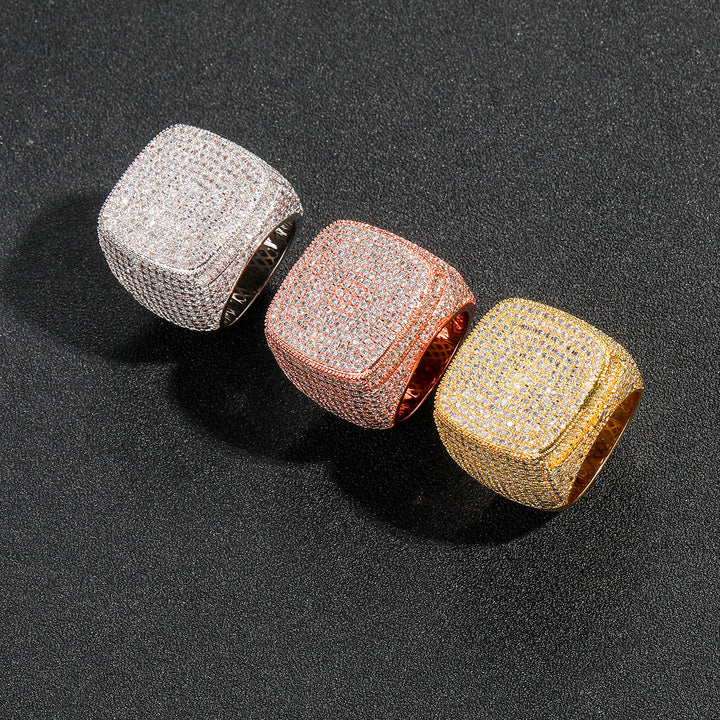 Full Pavé Square Sugar Wide Ring (Hip-Hop Style Light Luxury Personalized Band)