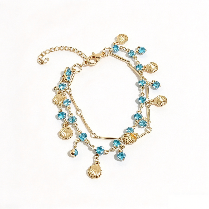 S925 Silver Blue Diamond Tassel Disc Adjustable Bracelet, Bohemian Vacation Style Gold Wrist Jewelry