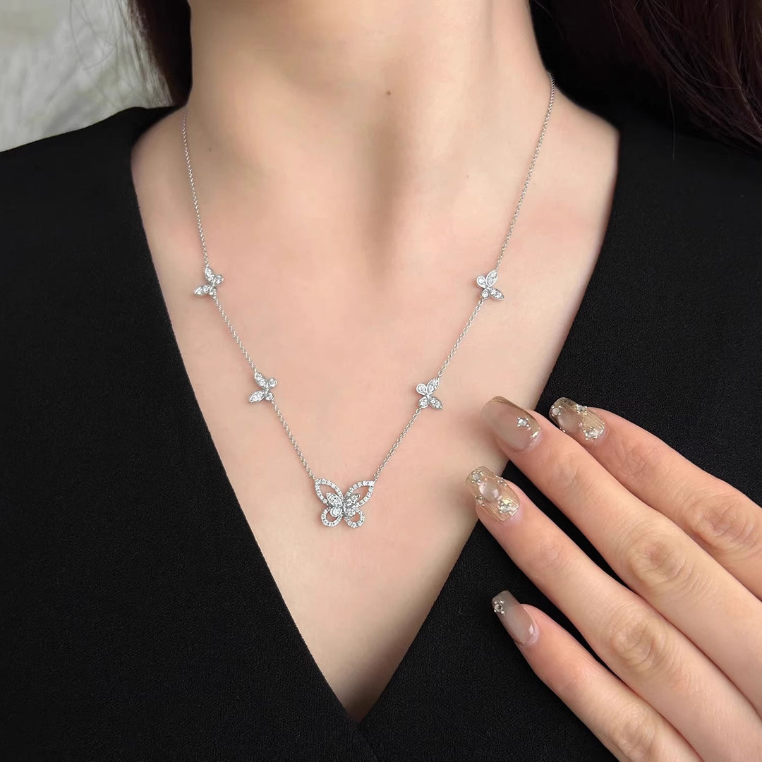 Scattered Multi-Butterfly Diamond Choker, Minimalist Luxury S925 Silver Necklace
