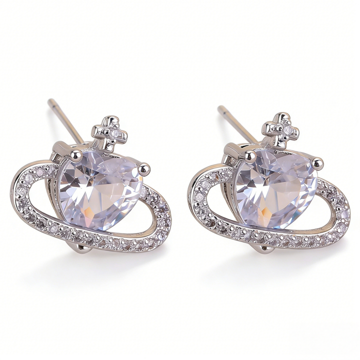 Heart Planet Gemstone Stud Set (Light Luxury Niche Sweet & Cool Earrings)