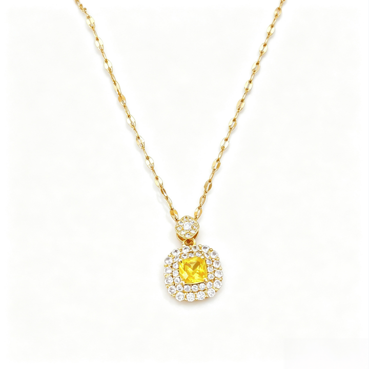 Square‑Cut Double‑Layer Halo Pendant Choker Necklace, Two‑Color Options
