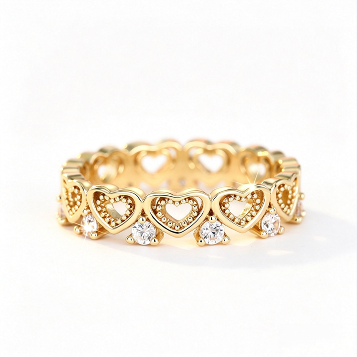 Hollow‑Cut Heart Eternity Band, S925 Sterling Silver Ring With Diamonds, Two‑Tone Available