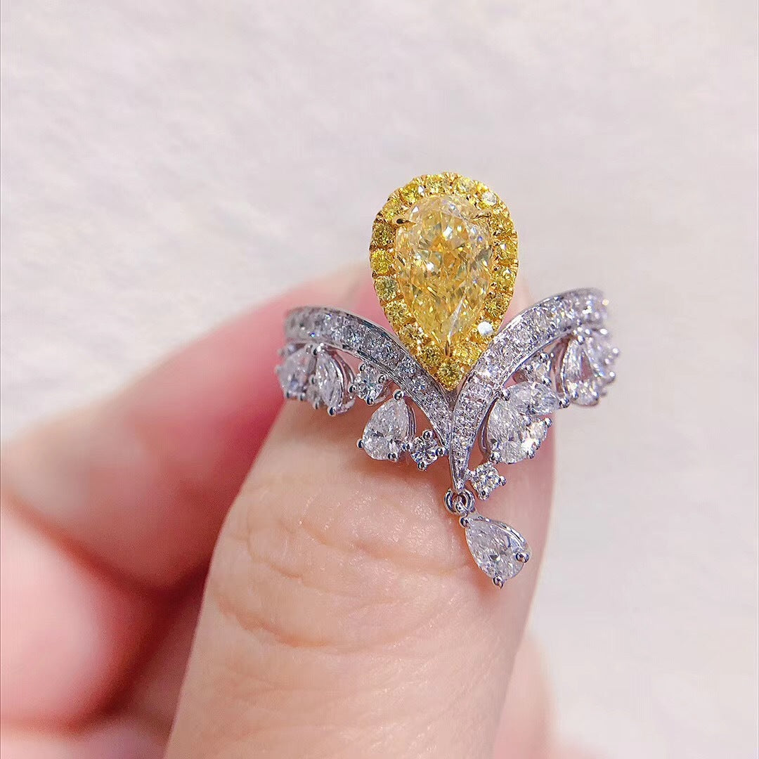 Crown Teardrop Diamond Statement Ring (Luxury Engagement-Style Band)