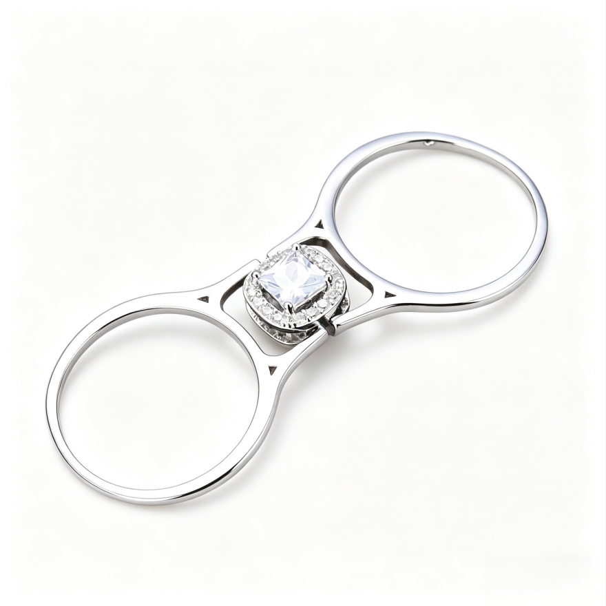 Two‑Tone Square‑Center Halo Ring Set